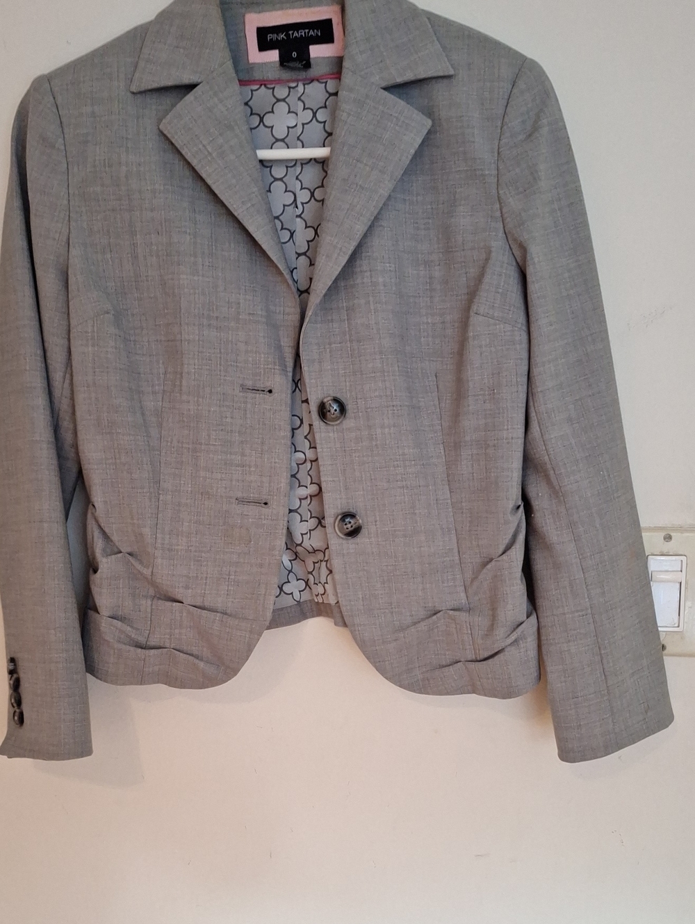 Pink Tartan Women's Light Gray Tailored Blazer 0